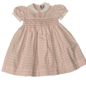 Carriage Boutiques Toddler Girls Pink White Smocked Spring Easter Dress 3t